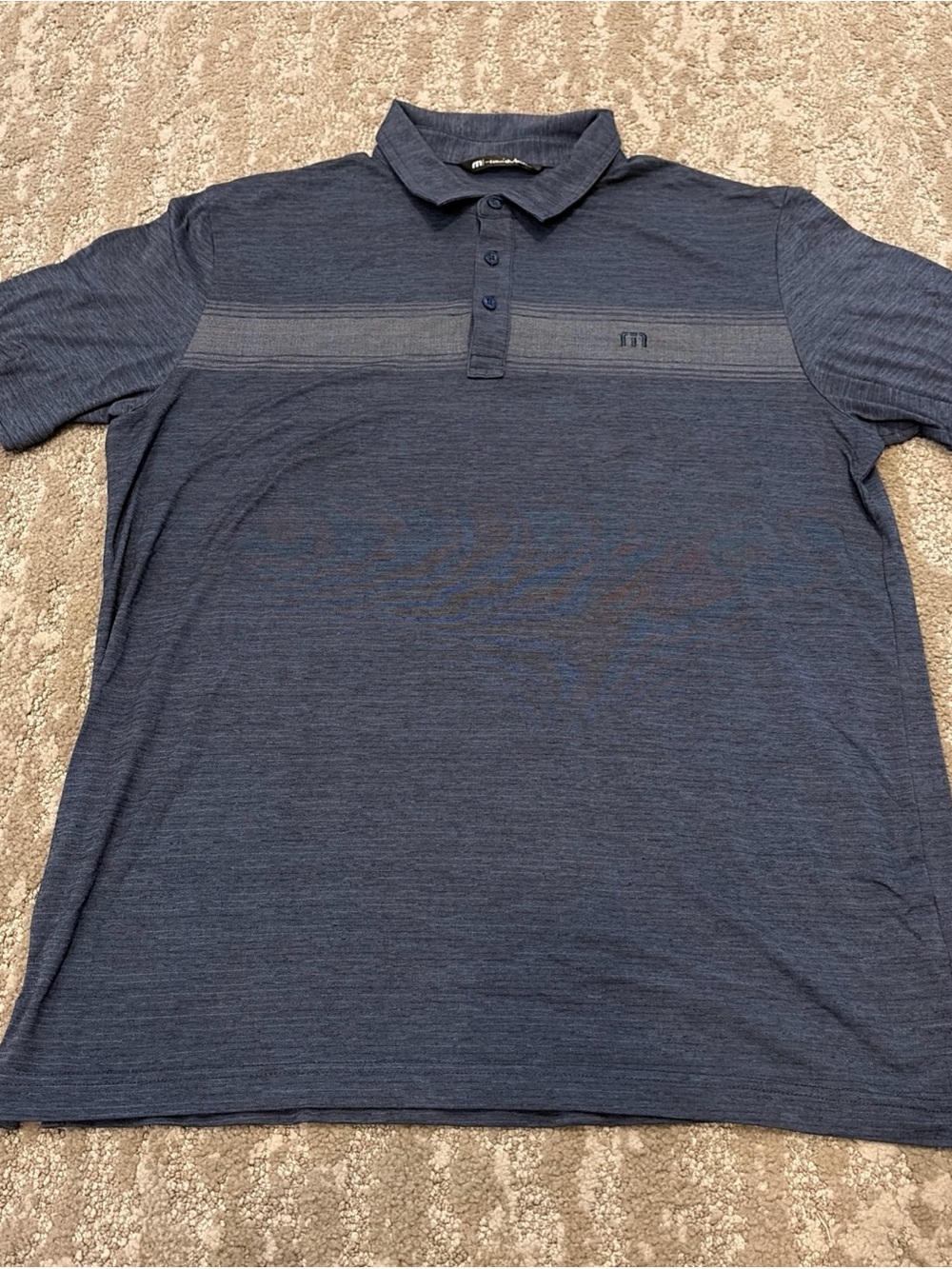 Travis Mathew Large Blue Gray Striped Short Sleeve Golf Polo Shirt